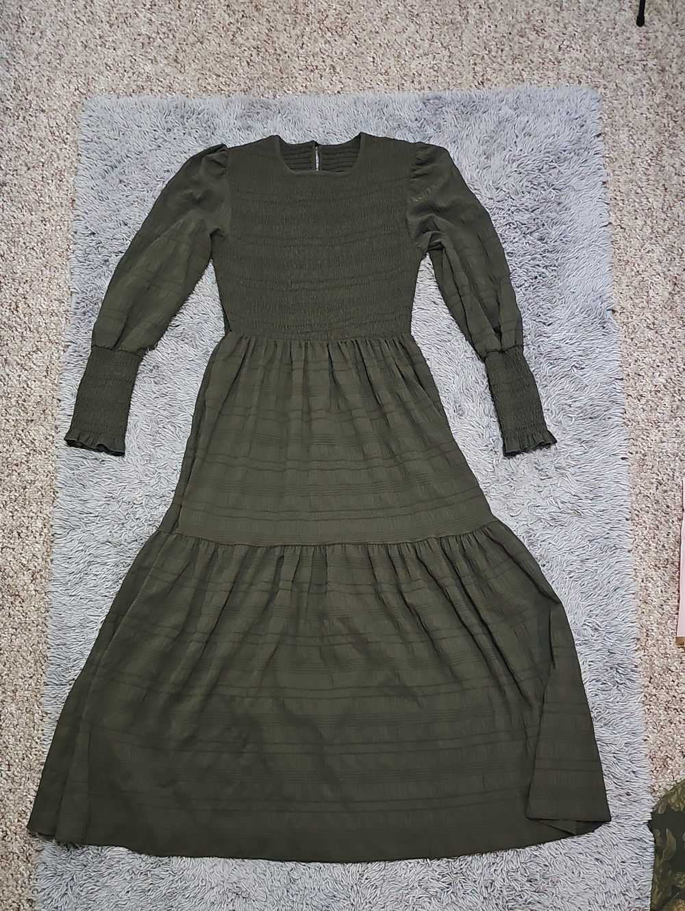 Women's Olive Green Long Sleeve Tiered Maxi Dress Sz M